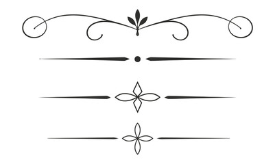 Vintage style decorative text dividers and page rule lines. Elegant calligraphic flourishes and ornaments for creative design layouts