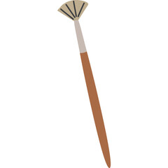 Fan Brush For Makeup Application With Beige Bristles And Brown Handle On White Background