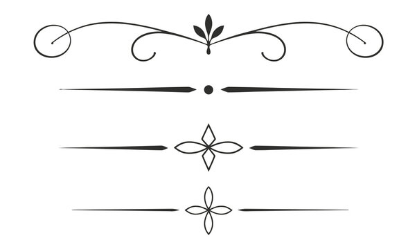Vintage style decorative text dividers and page rule lines. Elegant calligraphic flourishes and ornaments for creative design layouts
