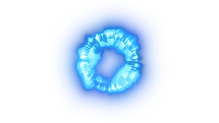Cyan glowing energy sphere with particles and transparency. Ideal for sci-fi visuals, motion design, and digital effects.