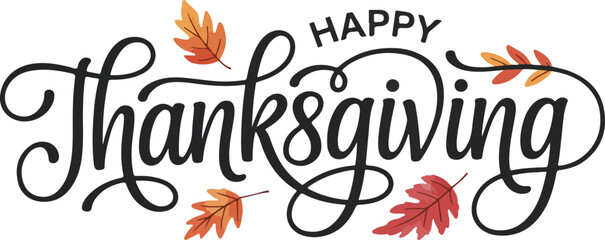 Happy thanksgiving cursive with leaves 