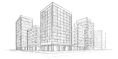 Vector sketch of building architecture blueprint design and urban construction project plan illustration
