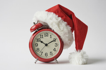 Red alarm clock with a Santa hat.