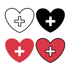 Obraz premium Heart with Medical Cross Icon Set Health and Cardiology Symbol