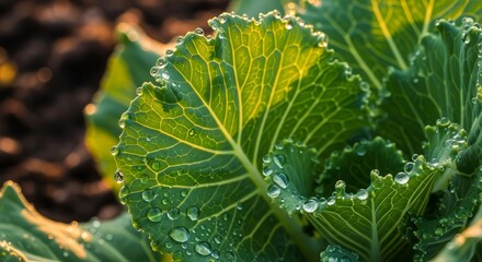 Close View Of A Leaf With Water Droplets Reveals Nature's Delicate Details