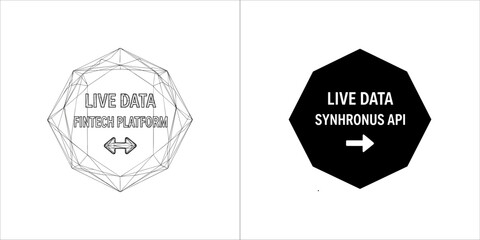 Two icons representing live data and synchronous api, one outlined and one solid black