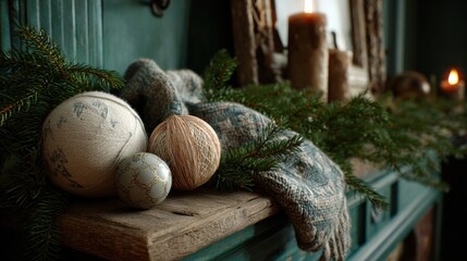 Elegant winter home decor arrangement cozy living room still life warm atmosphere close-up seasonal aesthetics