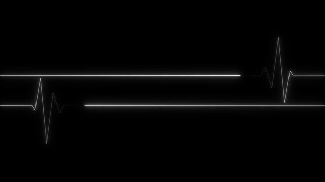 White Neon Heartbeat Line on Black Background electrocardiogram heart rate