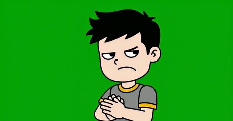 Cartoon man with an angry expression on a green background.