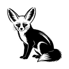 Obraz premium Charming fennec fox in elegant black and white design. This adorable fennec fox art presents beautiful animal in clear, stylized monochrome. Expressive fennec fox illustration for decor.