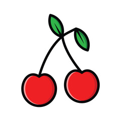 Color Line Cherry Illustration Icon Vector for Fresh Fruit and Modern Design