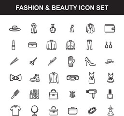Fashion and beauty icon set, isolated on white background