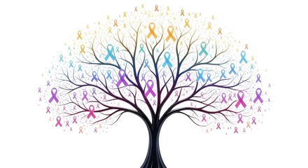 Tree of Hope with leaves shaped like cancer awareness ribbons | National Cancer Awareness Day