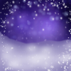 Magical winter background with white snowflakes on a purple gradient, perfect for Christmas cards, festive banners, invitations, and elegant holiday designs.