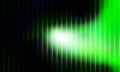 Glass gradient fractal background with neon light effect and ribbed pattern. Abstract vertical design in vibrant white green color spectrum. Modern geometric prism with chromatic aberration.