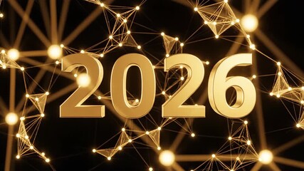 Golden 2026 futuristic year reveal with glowing network background animation footage - Powered by Adobe