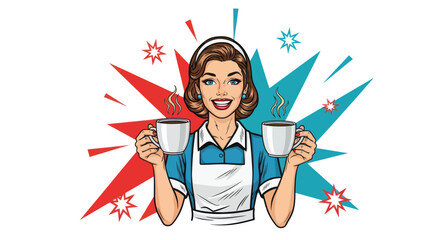 Retro pop art waitress serving up fresh, hot coffee with a smile for your vintage diner, restaurant, or cafe themed designs and promotions