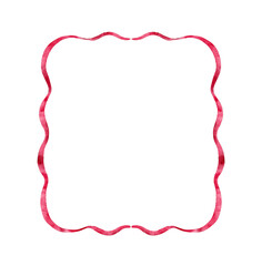 Watercolor square frame with red wavy lines.