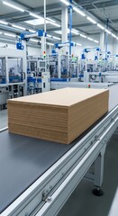 Cardboard sheets on conveyor belt in factory