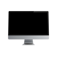 Fototapeta premium Modern computer monitor mockup with blank black screen, isolated on light gray background.