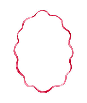 Watercolor oval frame with red wavy lines.