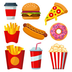 cartoon fast food sticker set vector