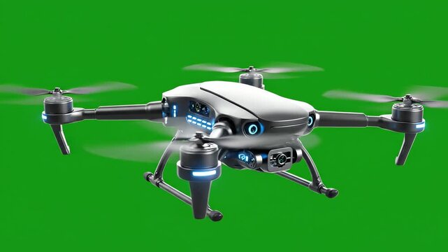 Green screen robot toy cyborg hand flying aircraft 3D model technology drone jet metal machine aviation transport flight power isolated