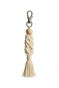 Macrame keychain with wooden bead and tassel