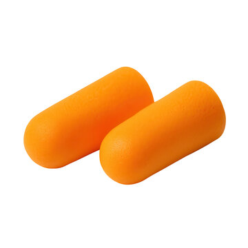 Pair of orange foam earplugs for hearing protection