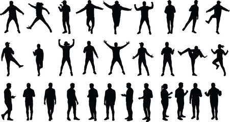 People Human Silhouette Standing Walking Running Jumping Dancing Gesture Motion Activity Lifestyle Dynamic Pose Expression Vector Outline Drawing Illustration Art Design Posture
