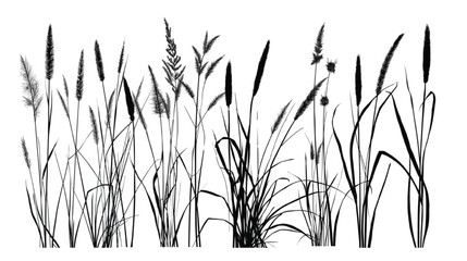Silhouette of various wild grasses and reeds nature