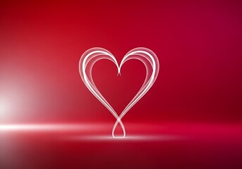 Glowing abstract heart shape on red gradient background with soft light