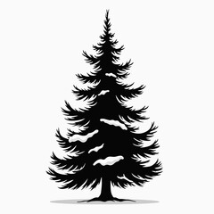 Fototapeta premium Snowy pine tree silhouette icon. Simple black fir graphic for winter and Christmas designs. Isolated seasonal holiday element