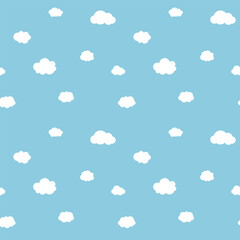 Soft blue sky pattern for kids fabric. Simple flat cloud seamless pattern design. Baby theme seamless pattern white clouds