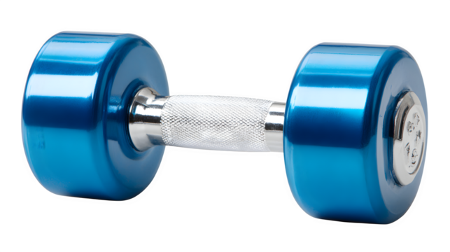 bright blue dumbbell, two-pound hand weight for home or gym fitness, isolated on white background