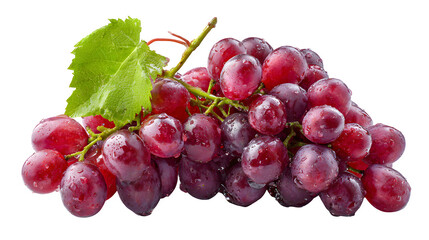 Fototapeta premium bunch of ripe red grapes with green stem, juicy fruit close-up, isolated on white background