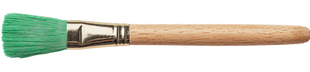 Fototapeta premium Green paintbrush with light brown handle