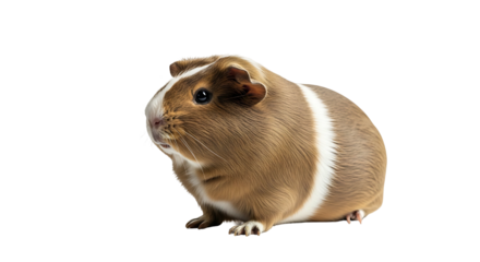 A cute brown and white guinea pig isolated on a white background.