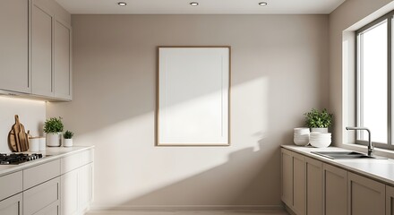 Fototapeta premium Kitchen Interior with Empty Frame and Natural Light