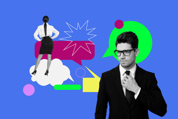 Collage of diverse people blogging chatting speech bubbles representing communication digital...