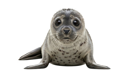 Adorable baby harbor seal pup isolated on a clean white background.