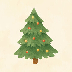 Christmas tree watercolor with ornaments