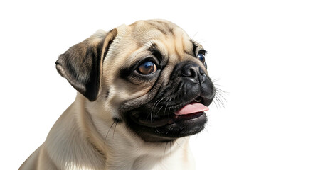 Adorable Pug Puppy Portrait on White Background.