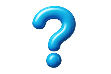 Blue glossy 3d question mark symbol. Representing query, dilemma, support, and searching for information. Transparent background