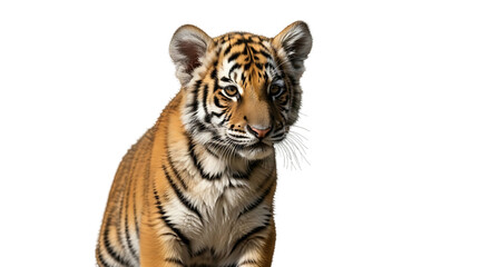 Adorable Tiger Cub Portrait Isolated on White Background.