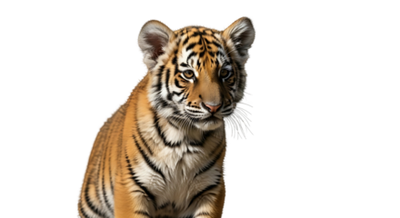 Adorable Tiger Cub Portrait Isolated on White Background.
