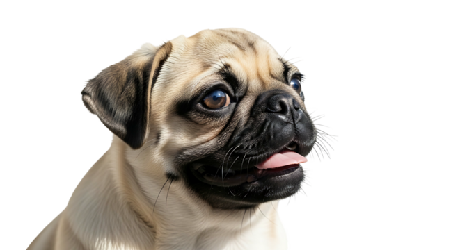 Adorable Pug Puppy Portrait on White Background.