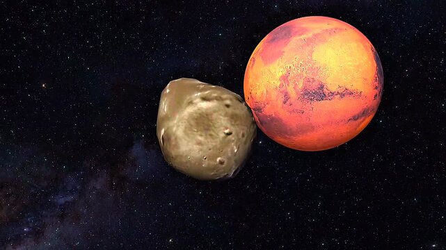 Phobos and Deimos moons of Mars planet
