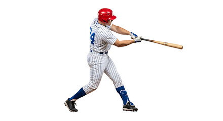 Baseball Player Swinging Bat in Action During Game.