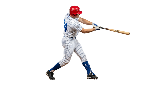Baseball Player Swinging Bat in Action During Game.